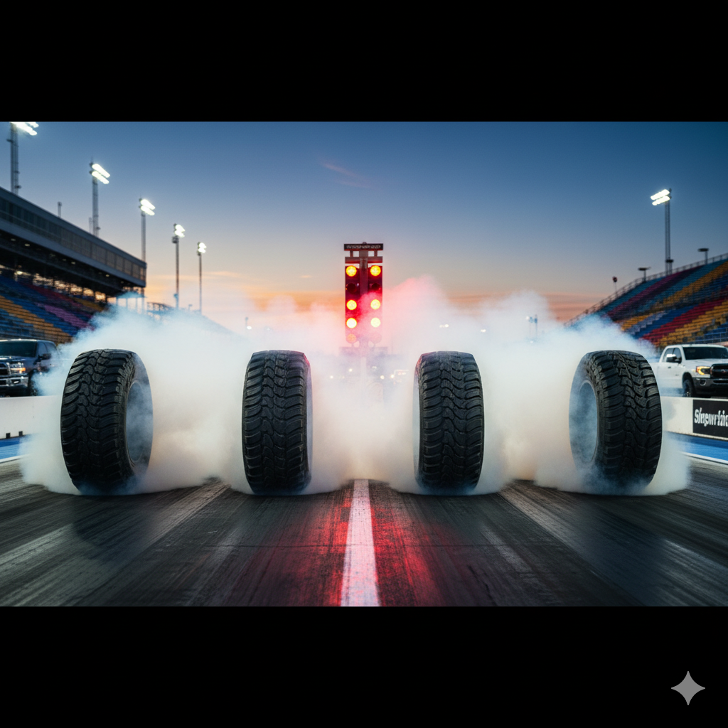 A row of mid-size pickup trucks (e.g., Ford Ranger, Chevy Colorado, Hyundai Santa Cruz) parked side-by-side