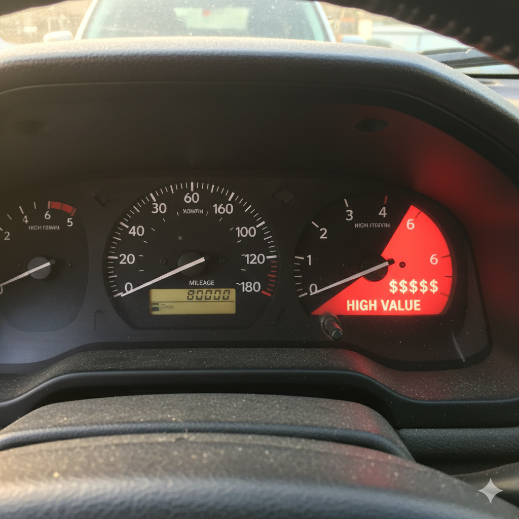 A dealer lot full of used cars, symbolizing high prices and demand