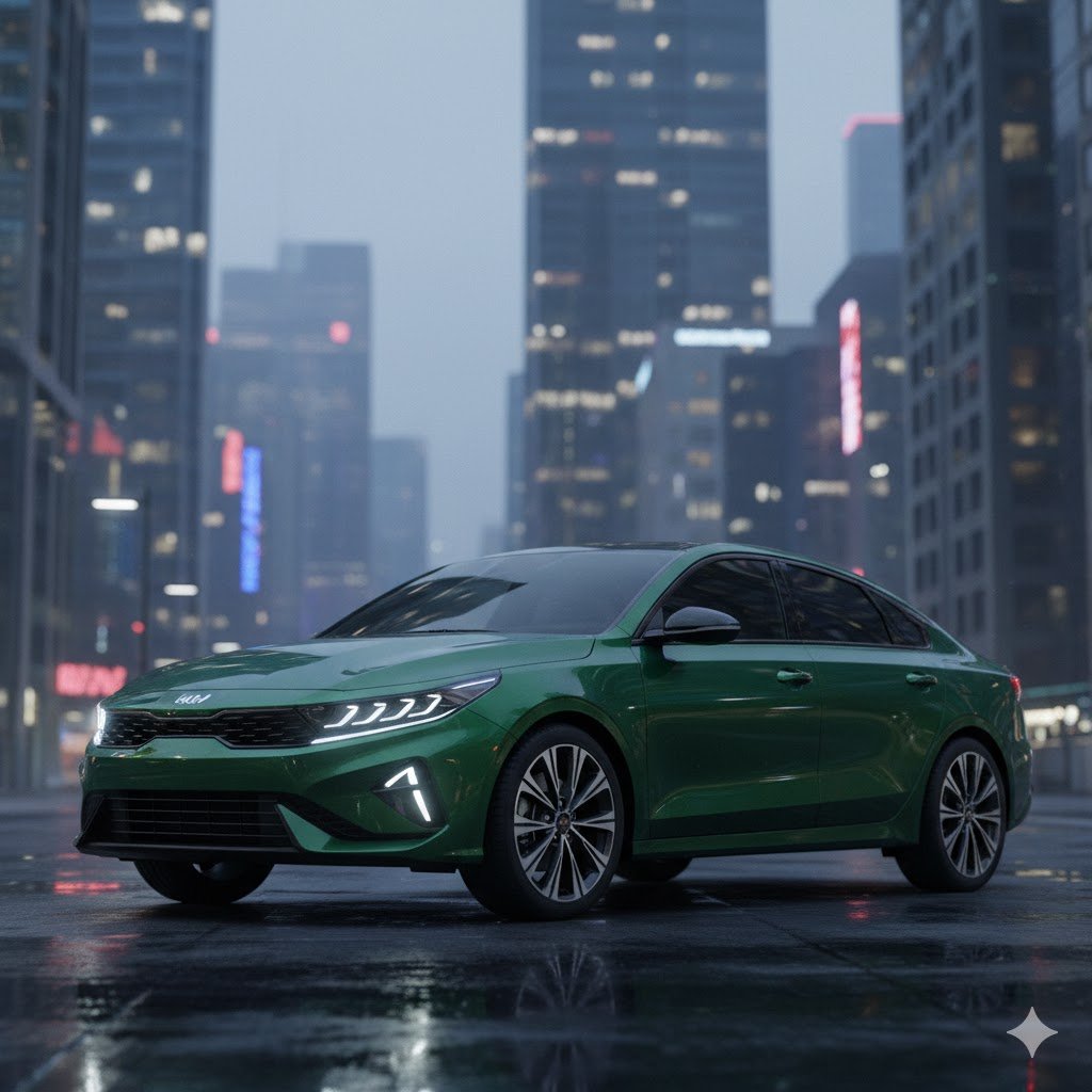 The all-new 2025 Kia K4 sedan, showing its aggressive fastback side profile.